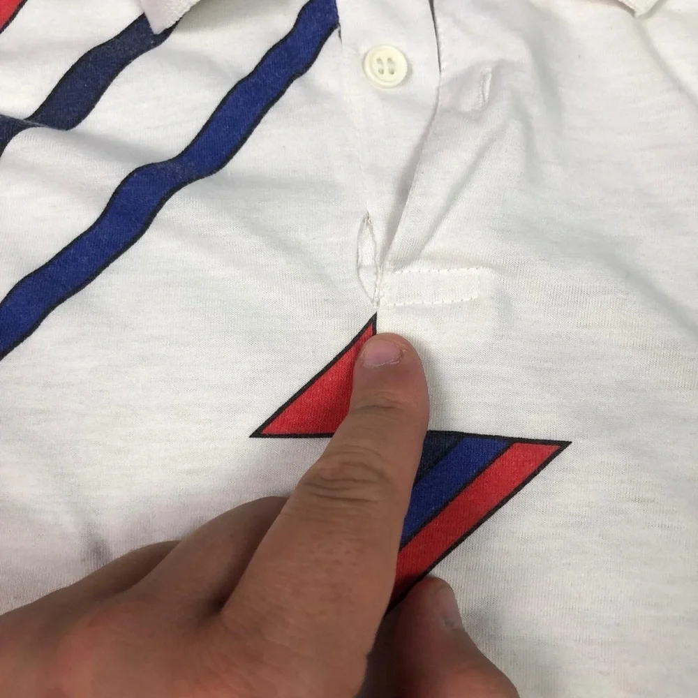 Vintage Adidas Logo Button Polo White Red Blue Shirt Adult Size Medium